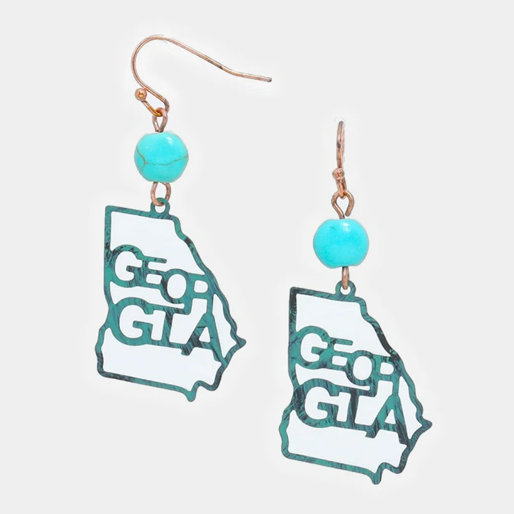 GEORGIA State Map Shaped Turquoise Earrings Statement Fashion Jewelry Accessory